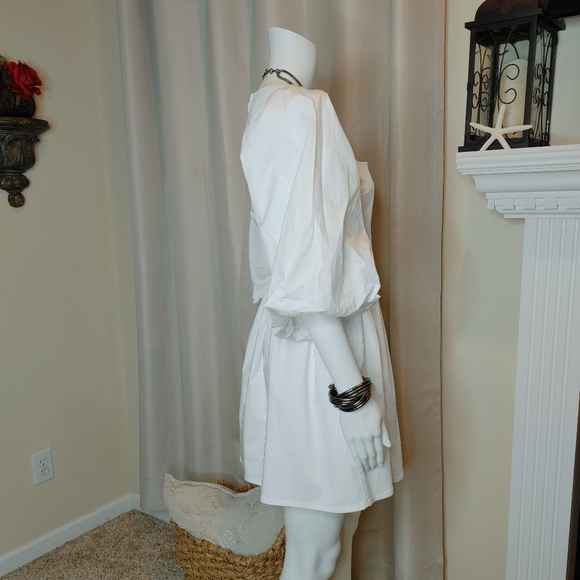 DANIELLE BERNSTEIN POPLIN PUFF SLEEVE DRESS, WHITE 4 (RUNS SMALL) - Picture 7 of 13